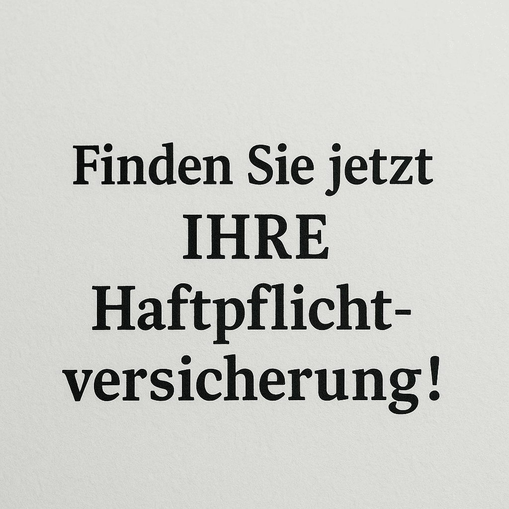 Haftpflichtversicherung Schriftzug 'Finden Sie jetzt IHRE Haftpflichtversicherung!' auf strukturiertem Hintergrund