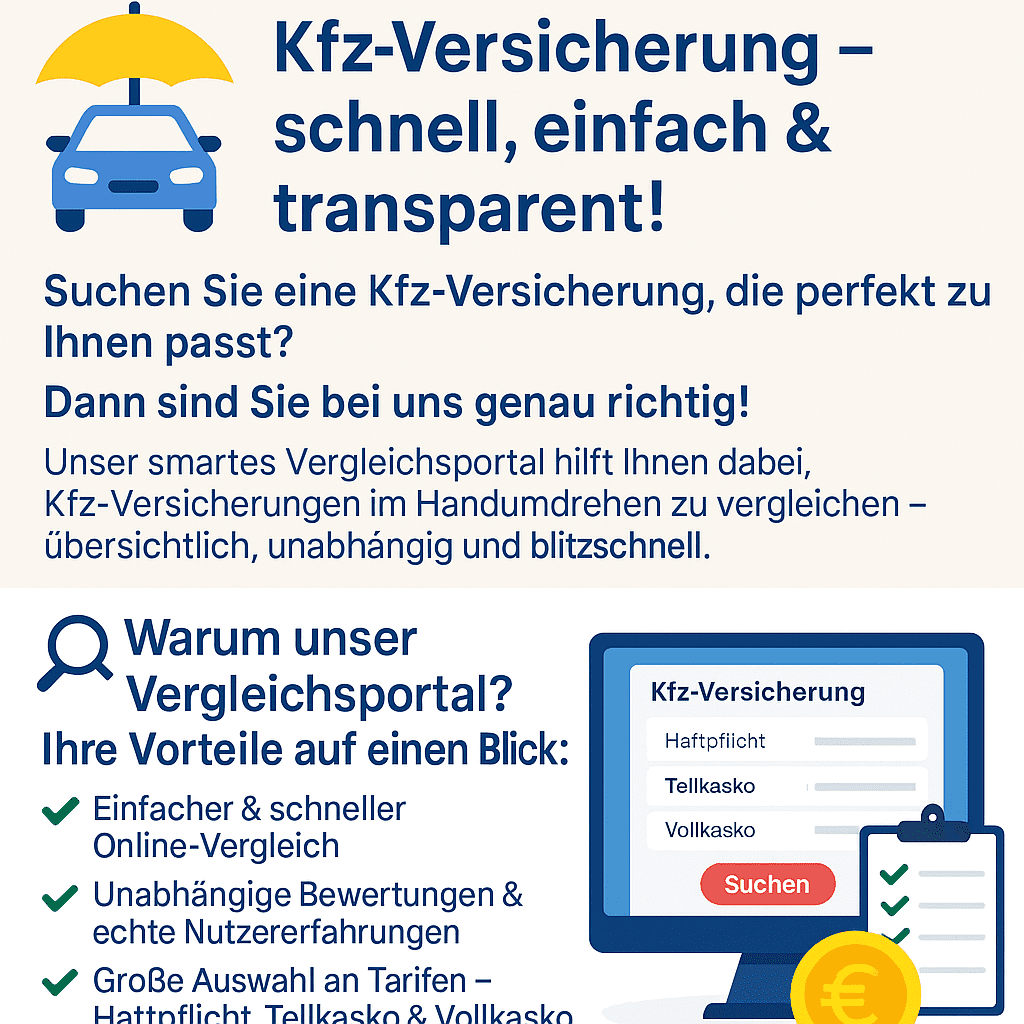 Kfz-Versicherung Moderne Szene mit Laptop, Kfz-Versicherungsvergleich auf dem Bildschirm, Hand mit Versicherungskarte und Spielzeugauto – Symbol für einfache Online-Versicherung