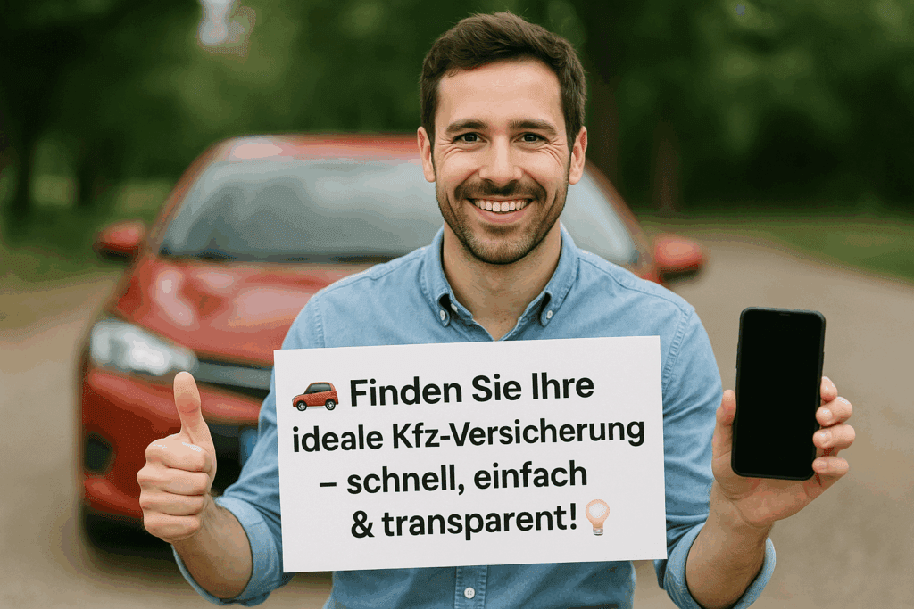 Kfz-Versicherung Vergleichsportal für Kfz-Versicherung auf Laptop mit rotem Auto und Versicherungssymbol – schnell, einfach & transparent online vergleichen