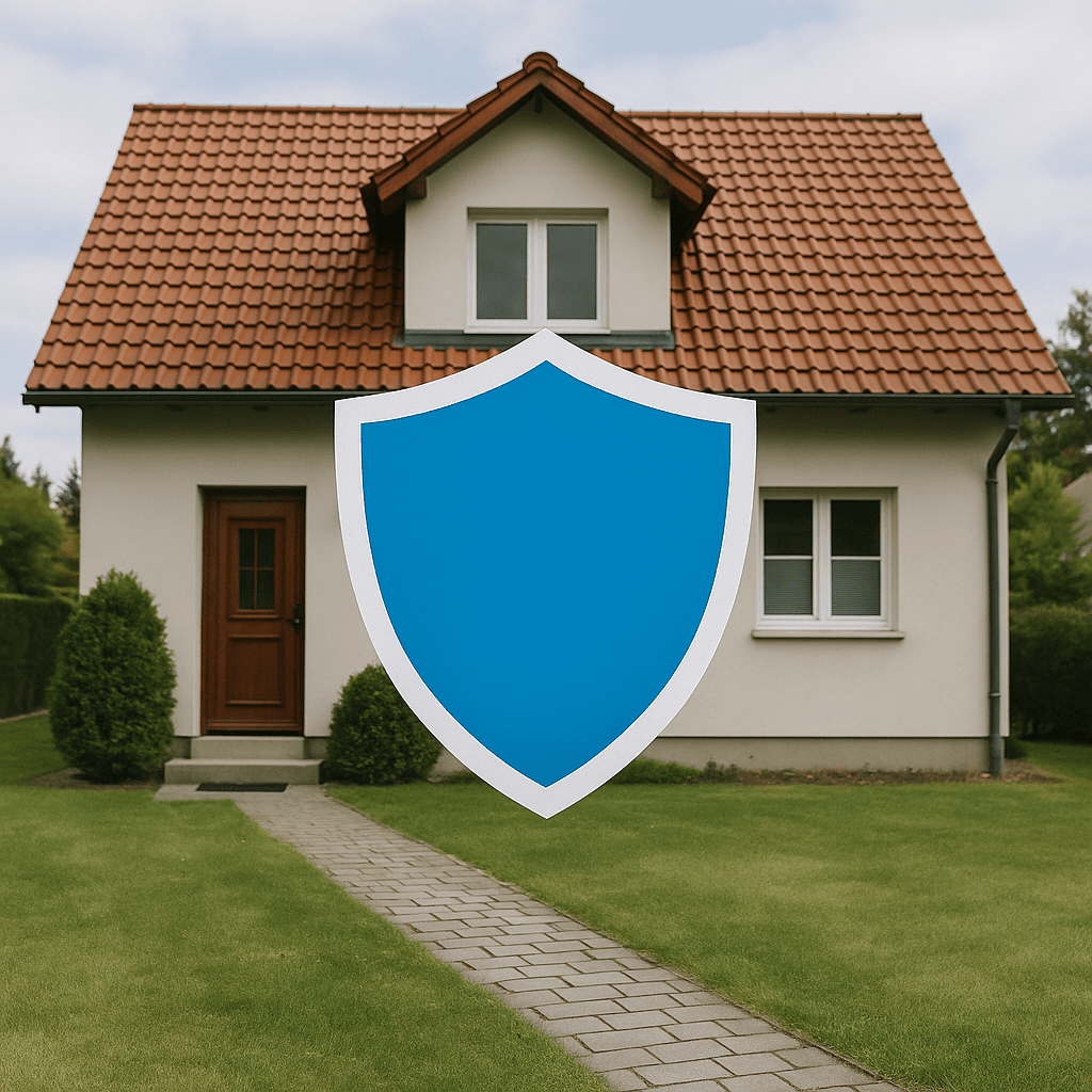 Haus- und Grundbesitzhaftpflichtversicherung Haus- und Grundbesitzhaftpflicht – Icons für Schutzschild, Lupe, Anwalt und Waage mit Text: Schützt vor Haftungsrisiken – Jetzt vergleichen