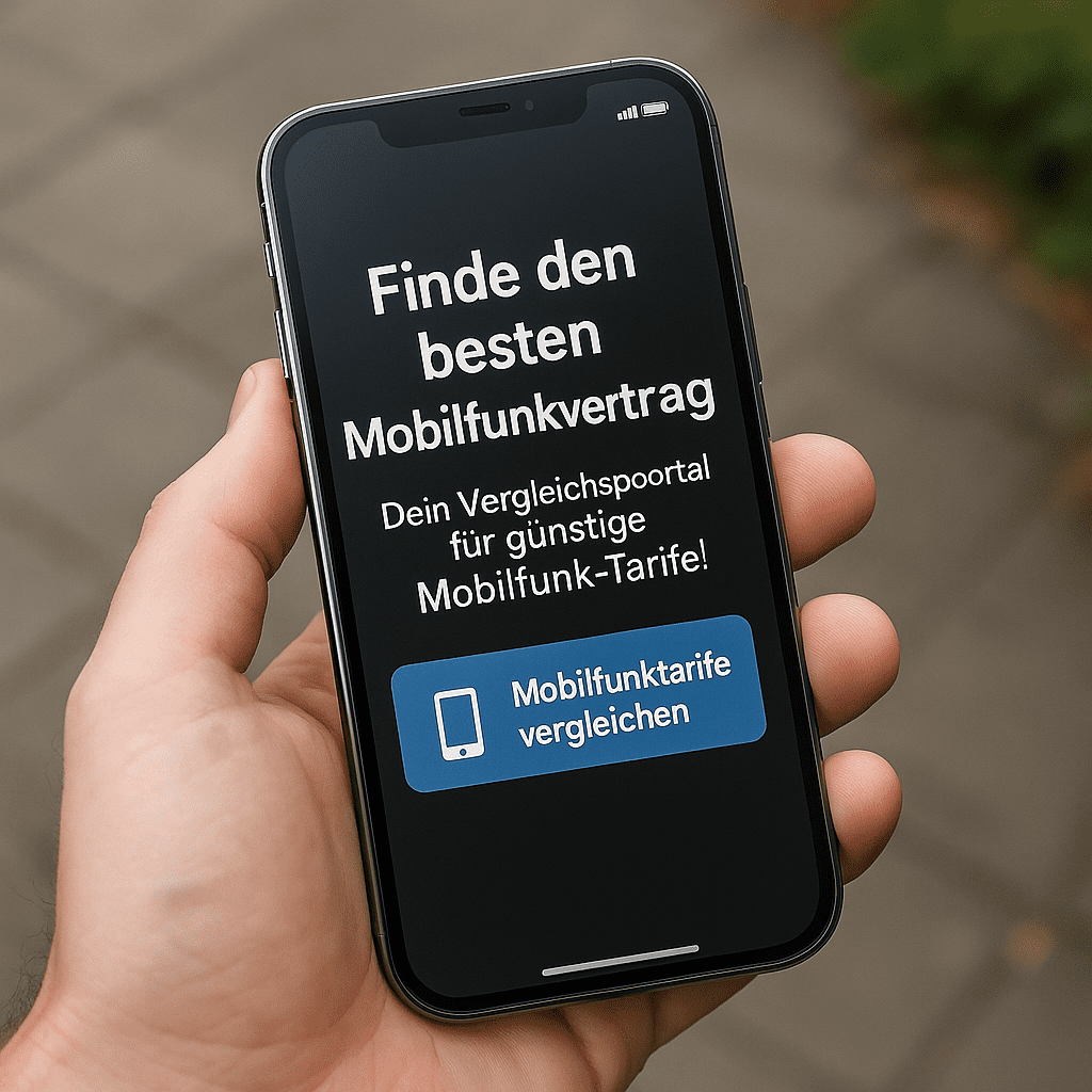 Mobilfunktarife Mobilfunkvergleich auf Smartphone mit blauem Button – Mobilfunktarife vergleichen