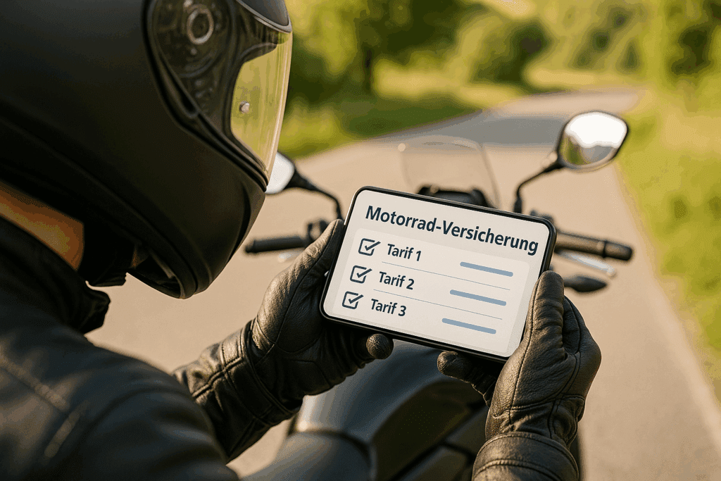Motorrad-Versicherung Zwei Motorradfahrer bei Panne am Straßenrand, einer telefoniert mit dem Schutzbrief-Service – praktische Hilfe bei Notfällen