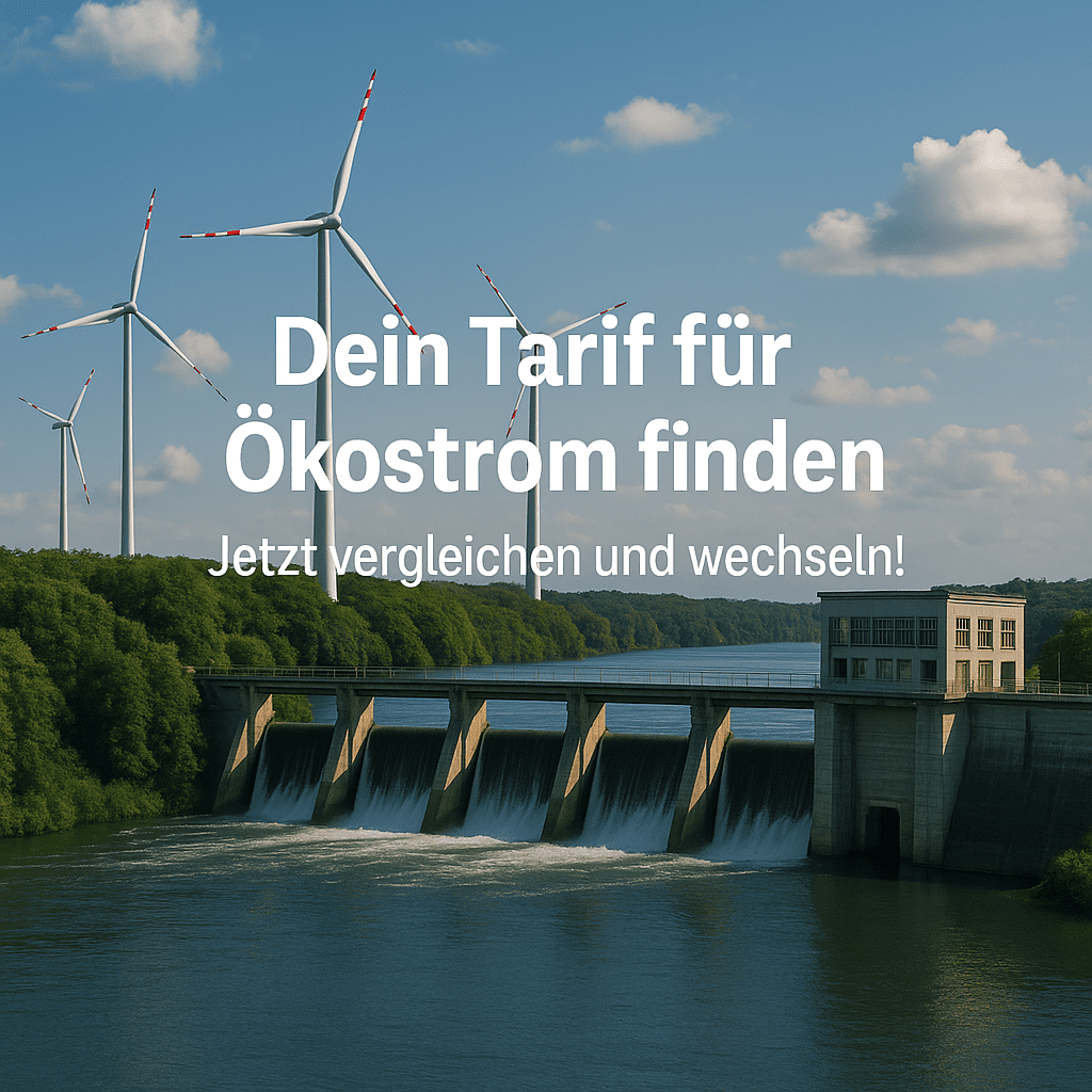 Ökostrom Einfamilienhaus mit Solarpanelen auf dem Dach, Vater prüft Stromzähler, Mutter und Kind im Garten – Ökostrom im Alltag integrier