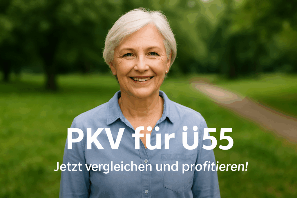 PKV für Ü55 Seniorenpaar sitzt gemeinsam vor dem Laptop und informiert sich über die besten PKV-Angebote für Ü55 – Fokus auf gemeinsame Vorsorge