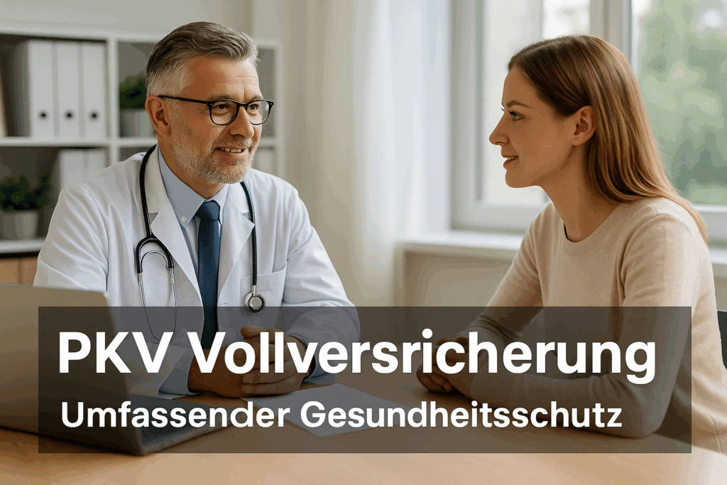 PKV Vollversicherung Arzt im weißen Kittel berät eine Kundin über private Krankenversicherung – vertrauensvolles Gespräch zur PKV Vollversicherung