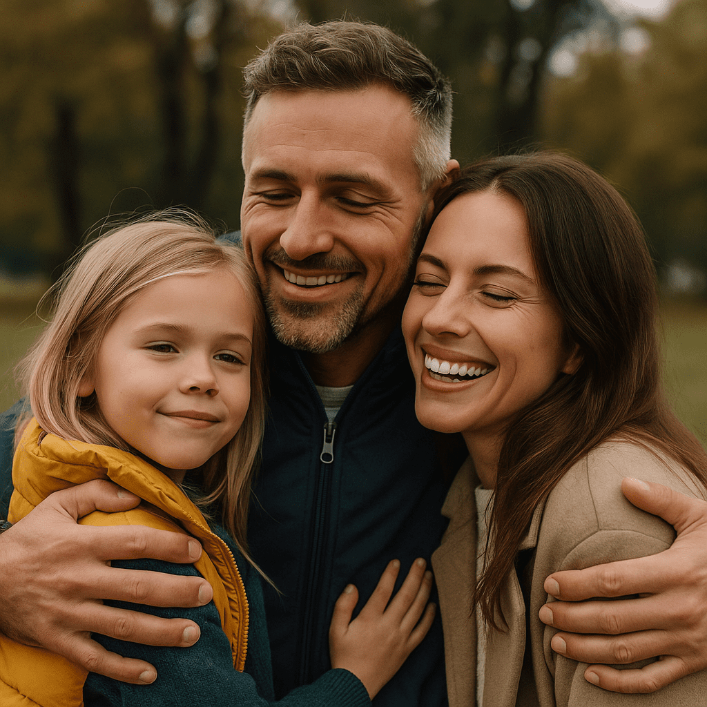 Risikolebensversicherung Vater mit Kind im Arm – emotionale Darstellung von familiärer Absicherung durch Risikolebensversicherung