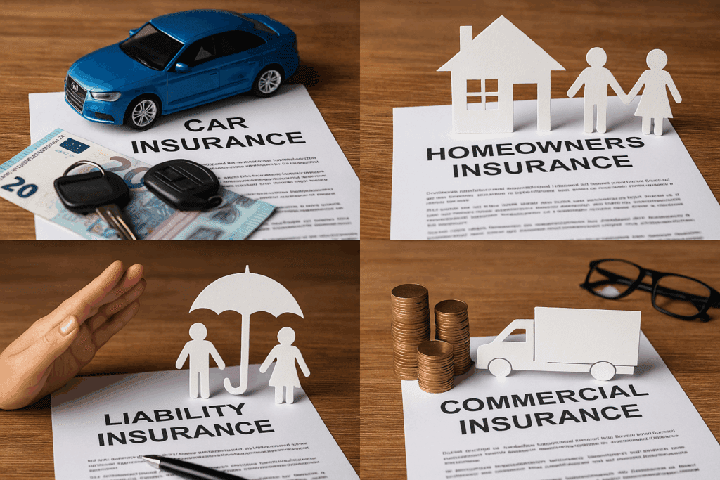 Sachversicherungen Modellauto mit Autoschlüssel und Bargeld auf Car Insurance Dokument – Symbolbild für Autoversicherung