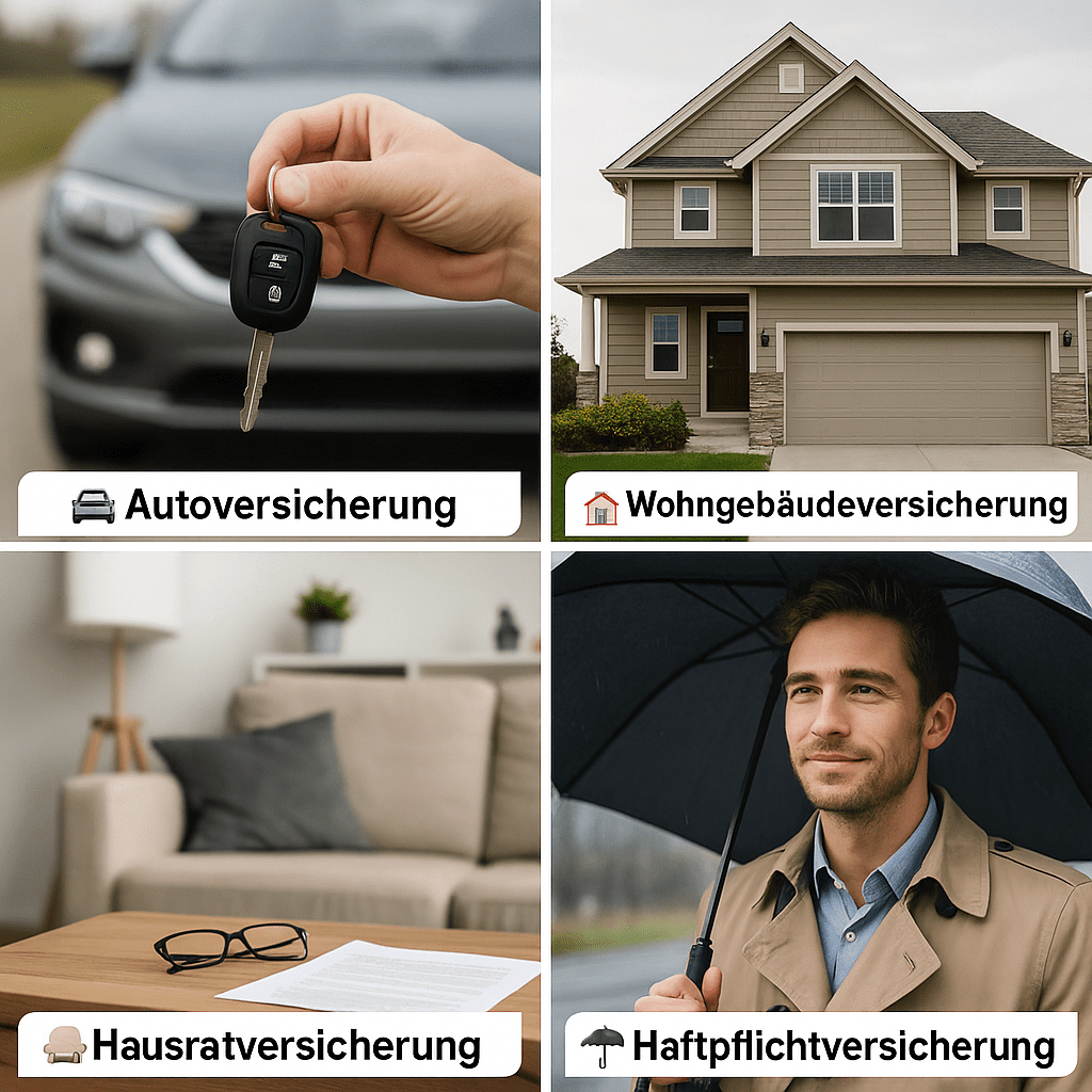Sachversicherungen Schützende Hand über Papierfiguren unter Schirm auf Haftpflichtversicherungs-Dokument